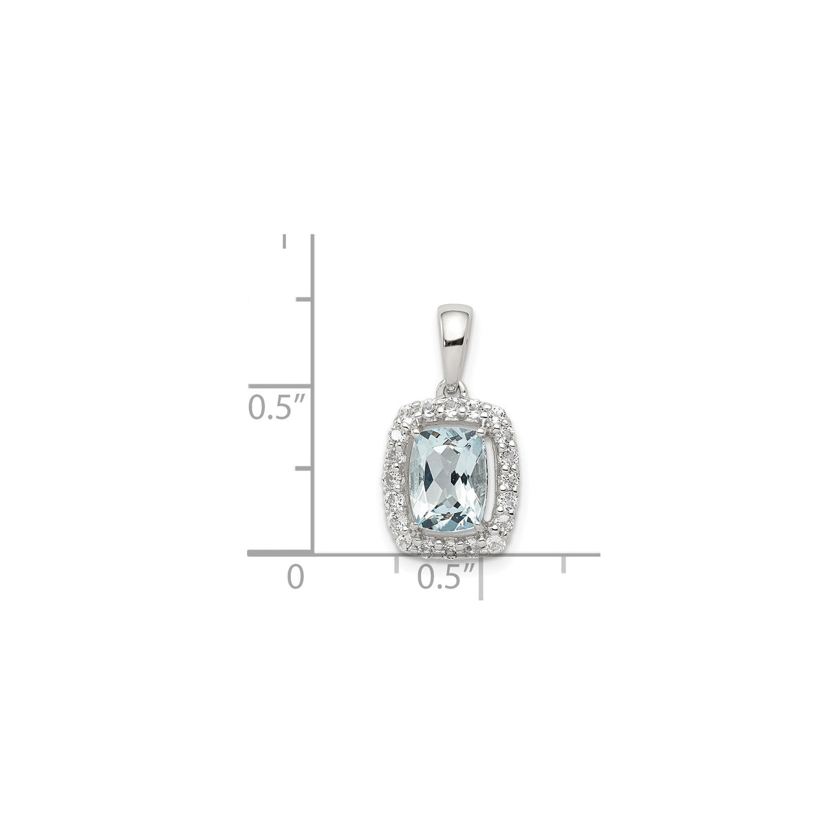 Sterling Silver Pendant with Cushion Cut Aquamarine and White Topaz Halo