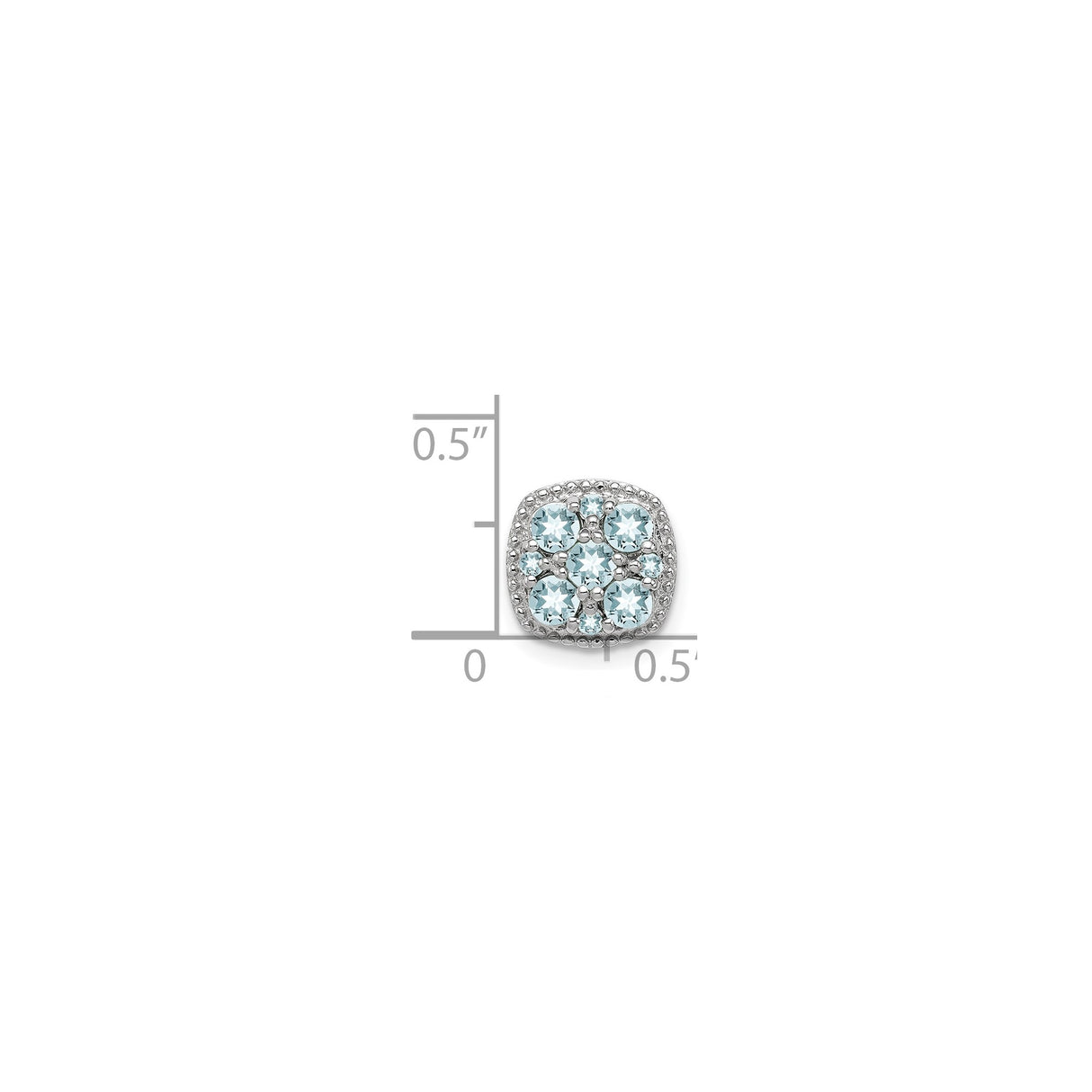Sterling Silver Floral Pendant with Aquamarine in Symmetrical Flower Design, Vintage Style for Women