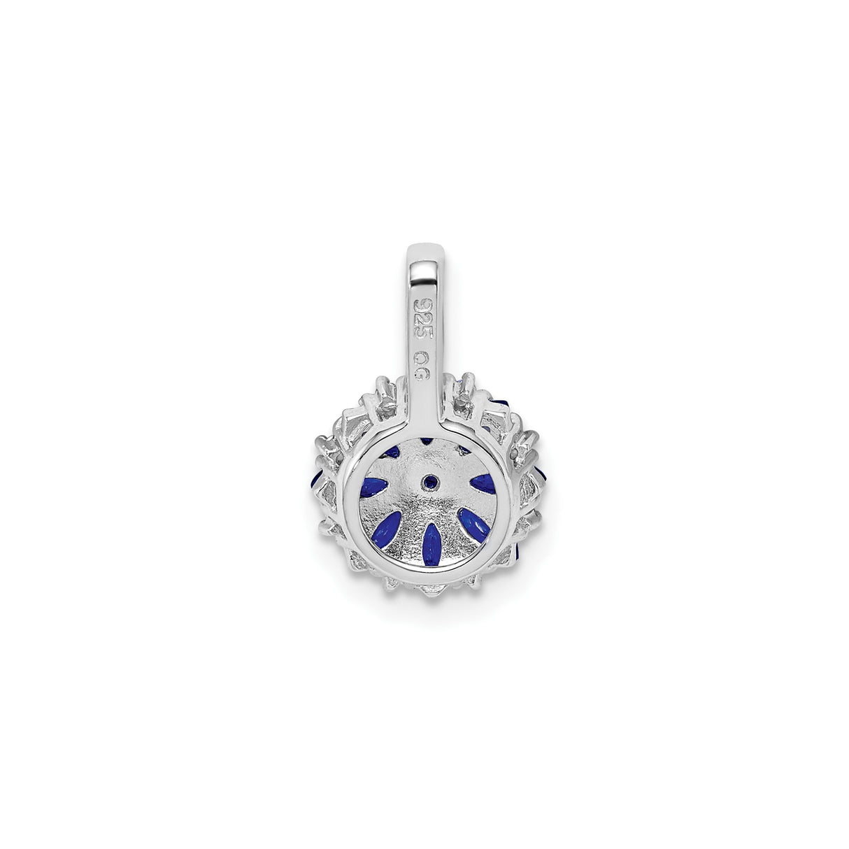 Sterling Silver Pendant with Sapphire and Diamond, Floral Design for Women