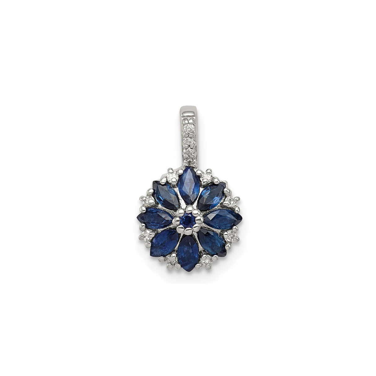 Sterling Silver Pendant with Sapphire and Diamond, Floral Design for Women
