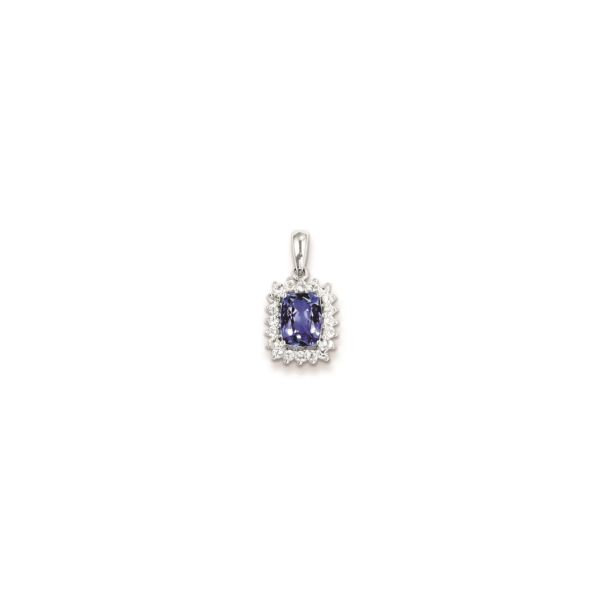 Sterling Silver Pendant with Cushion Cut Tanzanite and White Topaz Halo Design
