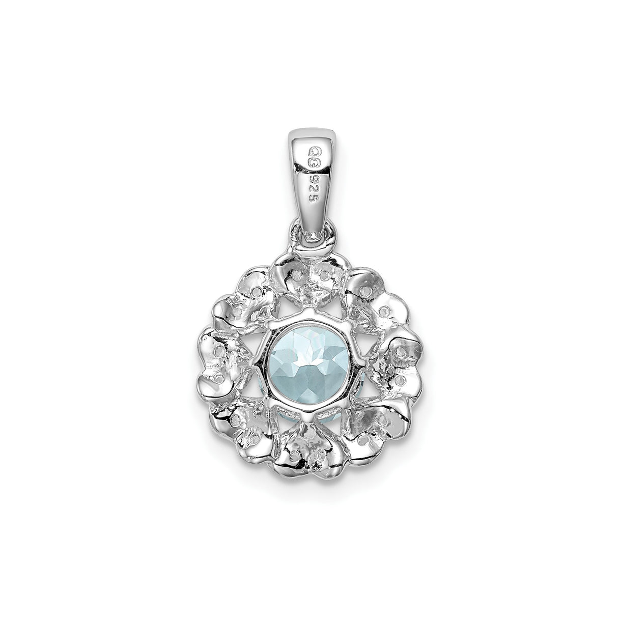 Sterling Silver Pendant with Aquamarine Center, Floral Heart Design and White Topaz Accents