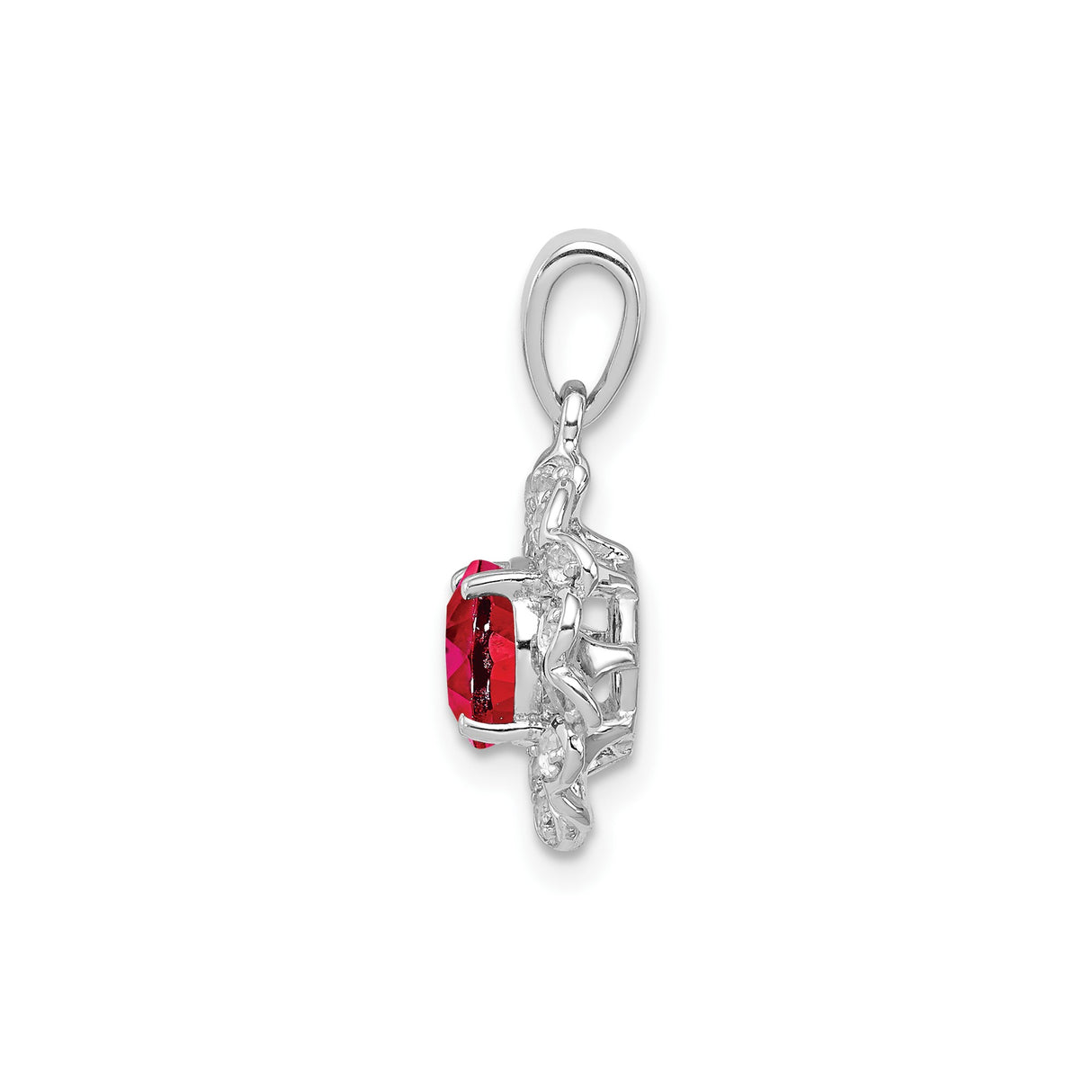 Sterling Silver Heart Pendant with Ruby Center and White Topaz Accents for Women