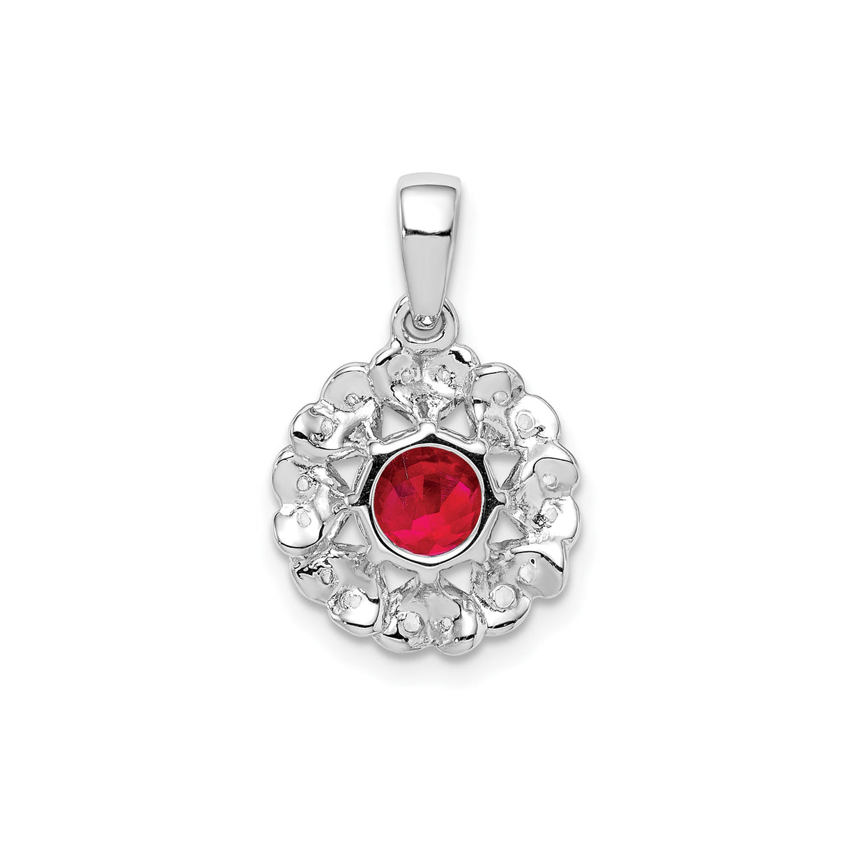 Sterling Silver Heart Pendant with Ruby Center and White Topaz Accents for Women