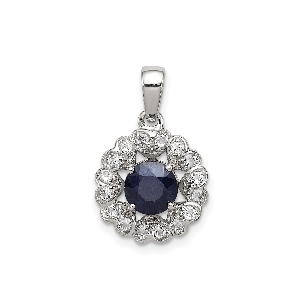 Sterling Silver Heart Pendant with Sapphire and White Topaz Accents, Romantic Jewelry for Women