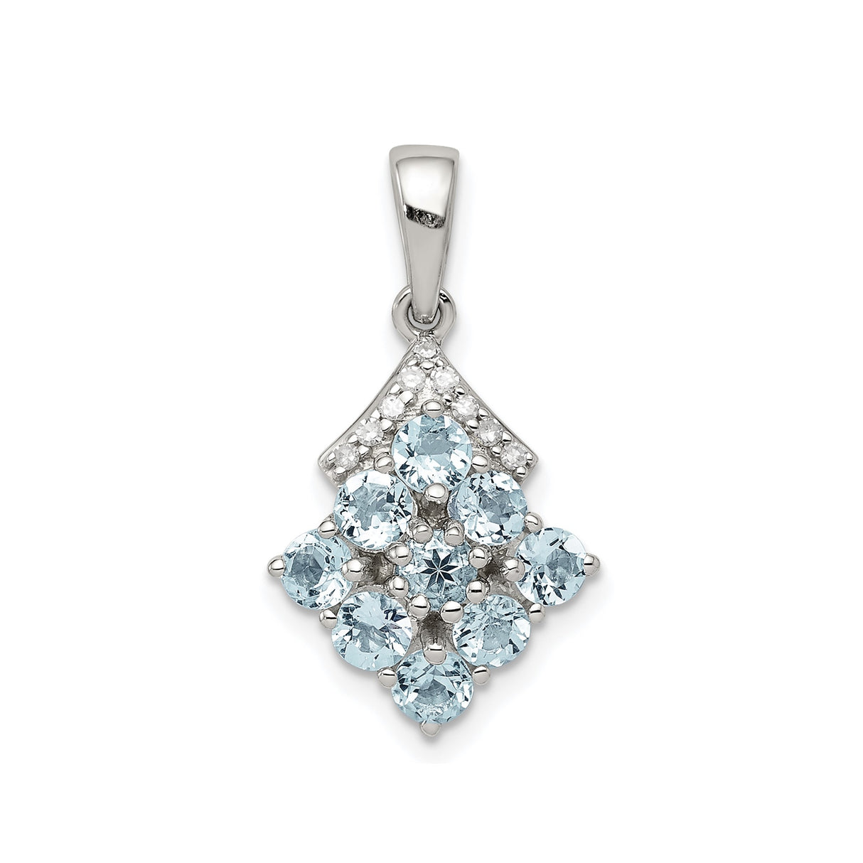 Sterling Silver Pendant with Aquamarine and Diamond Accents, Geometric Cluster Design for Women