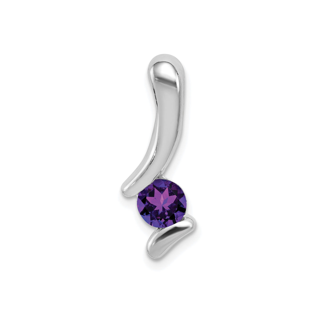 Sterling Silver Pendant with Round Cut Amethyst, Curved Minimalist Design for Women