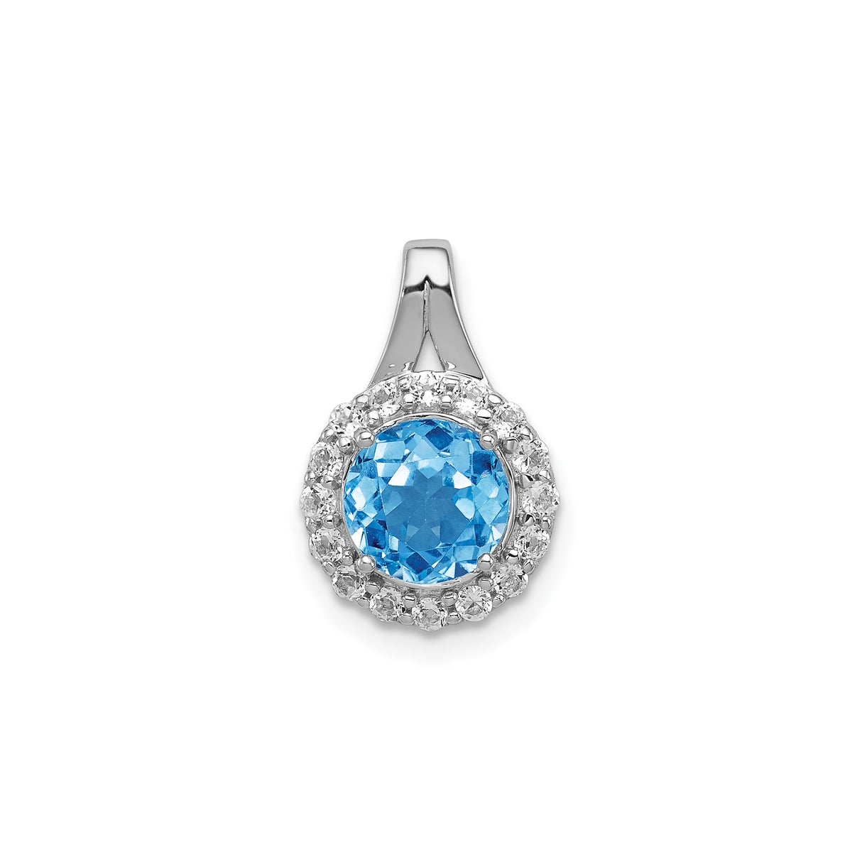 Sterling Silver Pendant with Swiss Blue Topaz and White Topaz in Halo Design