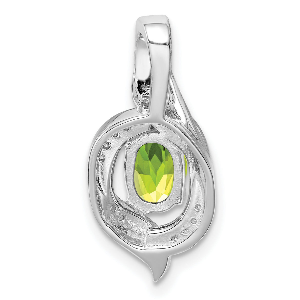 Sterling Silver Pendant with Peridot and Diamond Accents, Twist Swirl Design, August Birthstone Jewelry