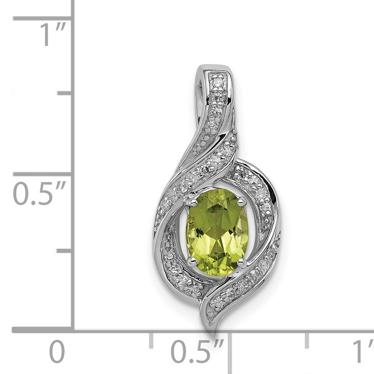 Sterling Silver Pendant with Peridot and Diamond Accents, Twist Swirl Design, August Birthstone Jewelry
