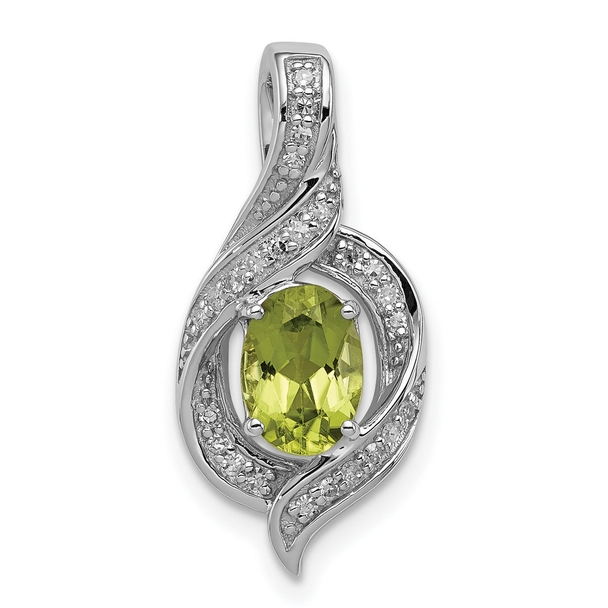 Sterling Silver Pendant with Peridot and Diamond Accents, Twist Swirl Design, August Birthstone Jewelry