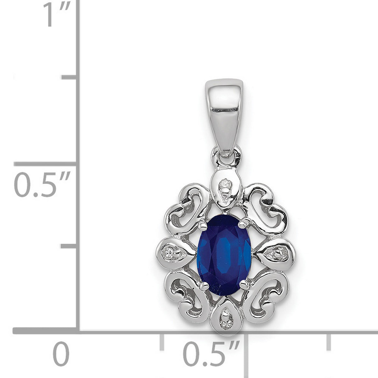 Sterling Silver Pendant with Sapphire and Diamond, Heart Detail, Vintage-Inspired Design
