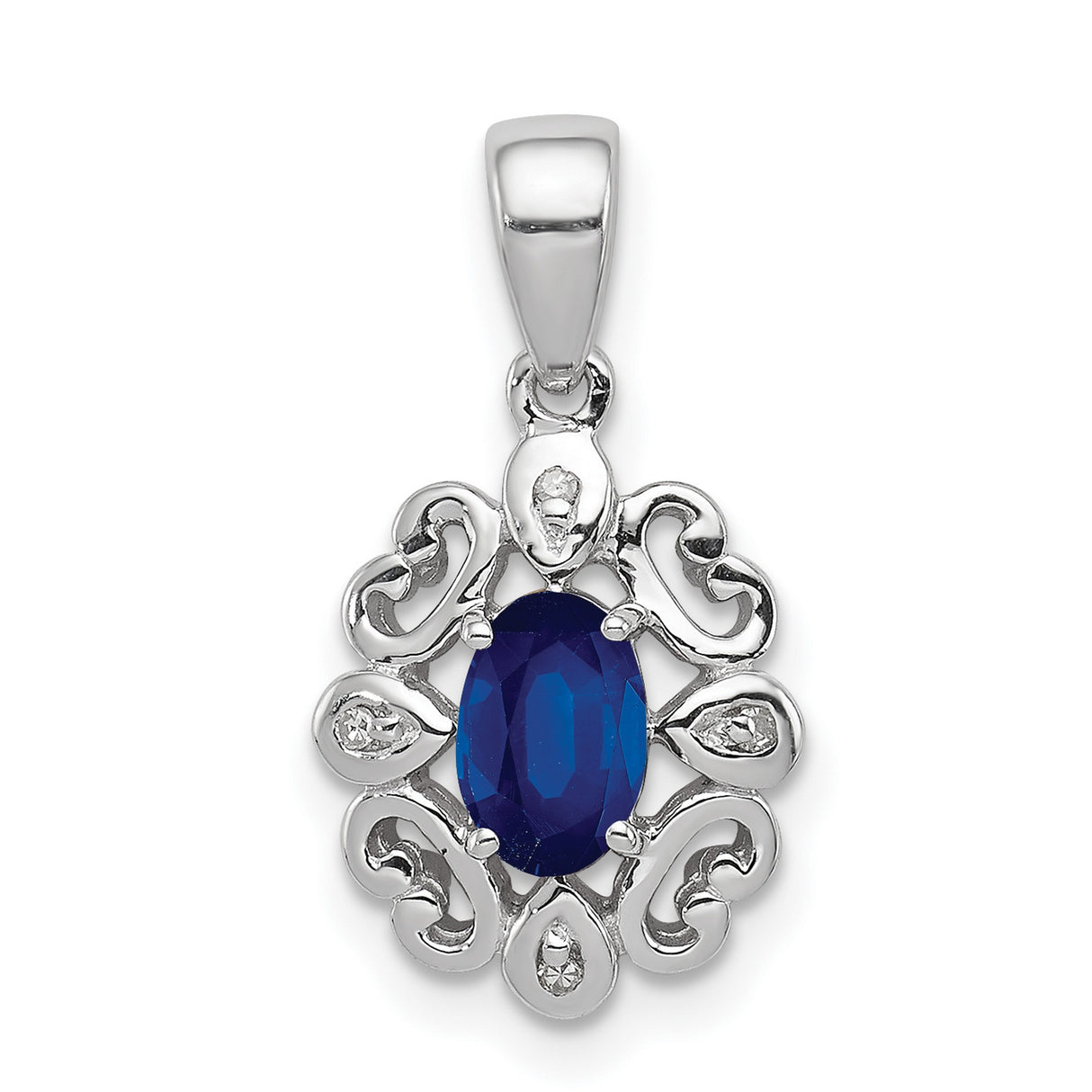 Sterling Silver Pendant with Sapphire and Diamond, Heart Detail, Vintage-Inspired Design