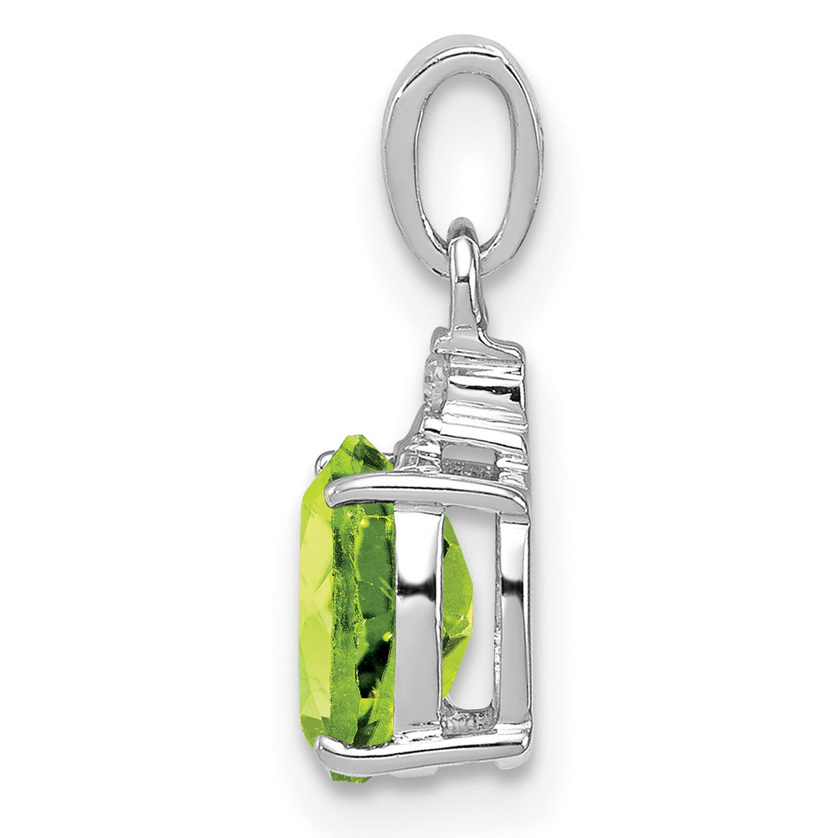 Sterling Silver Pendant with Oval Peridot and Diamond Accent, August Birthstone Jewelry