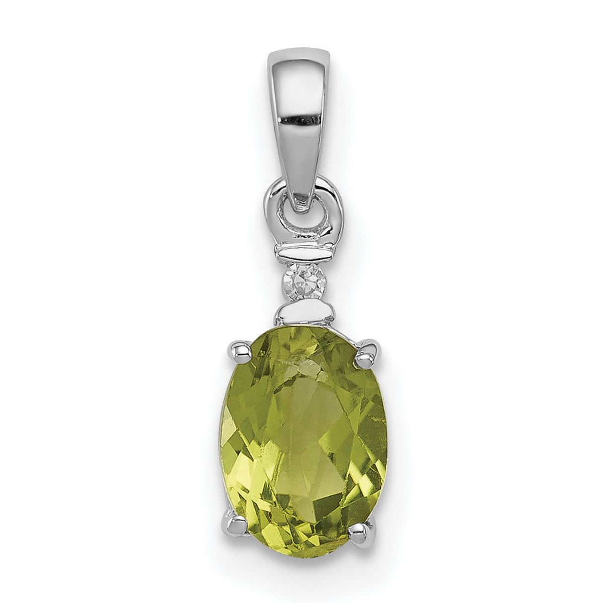 Sterling Silver Pendant with Oval Peridot and Diamond Accent, August Birthstone Jewelry