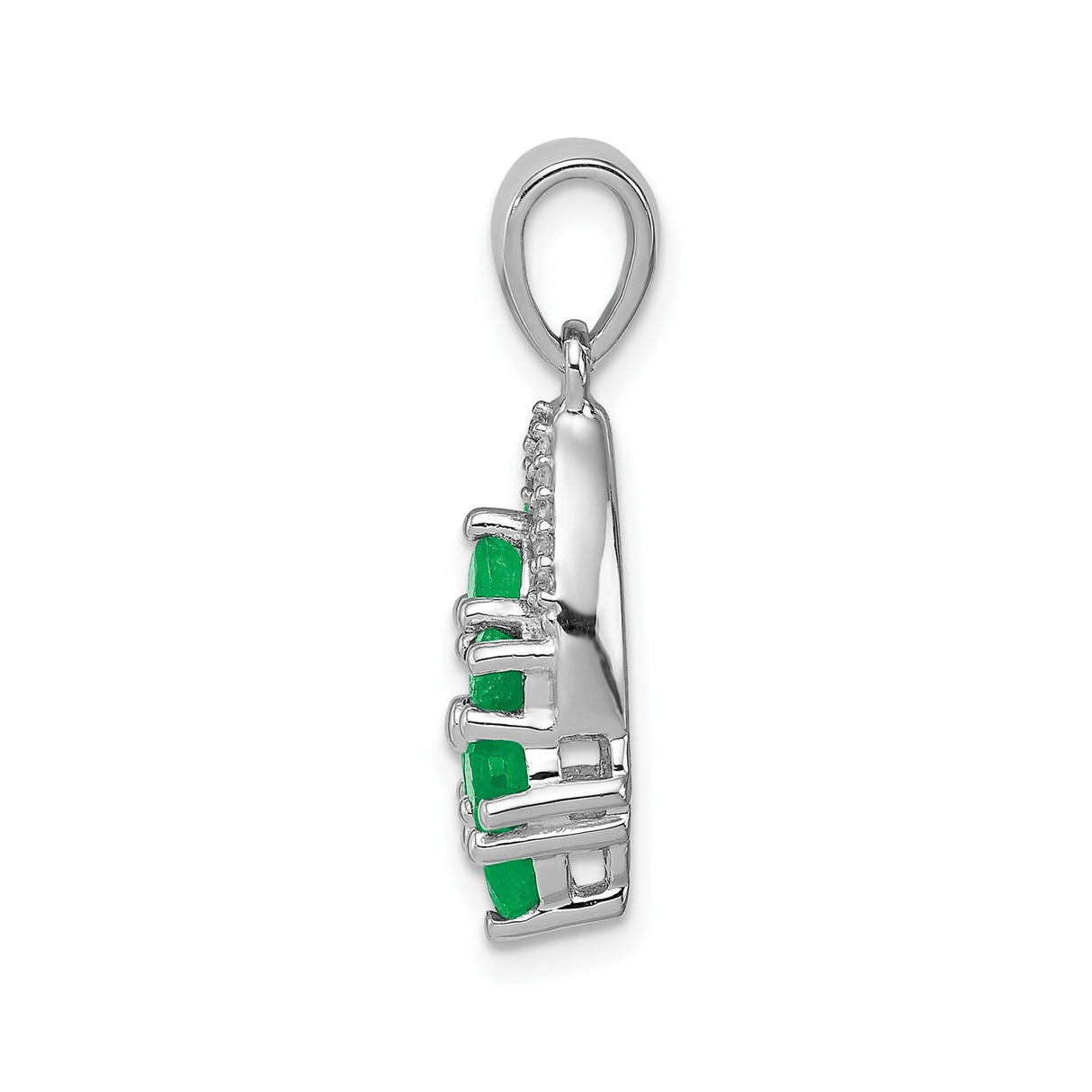 Sterling Silver Marquise Pendant with Emerald, Diamond Accents, Floral and Leaf Design