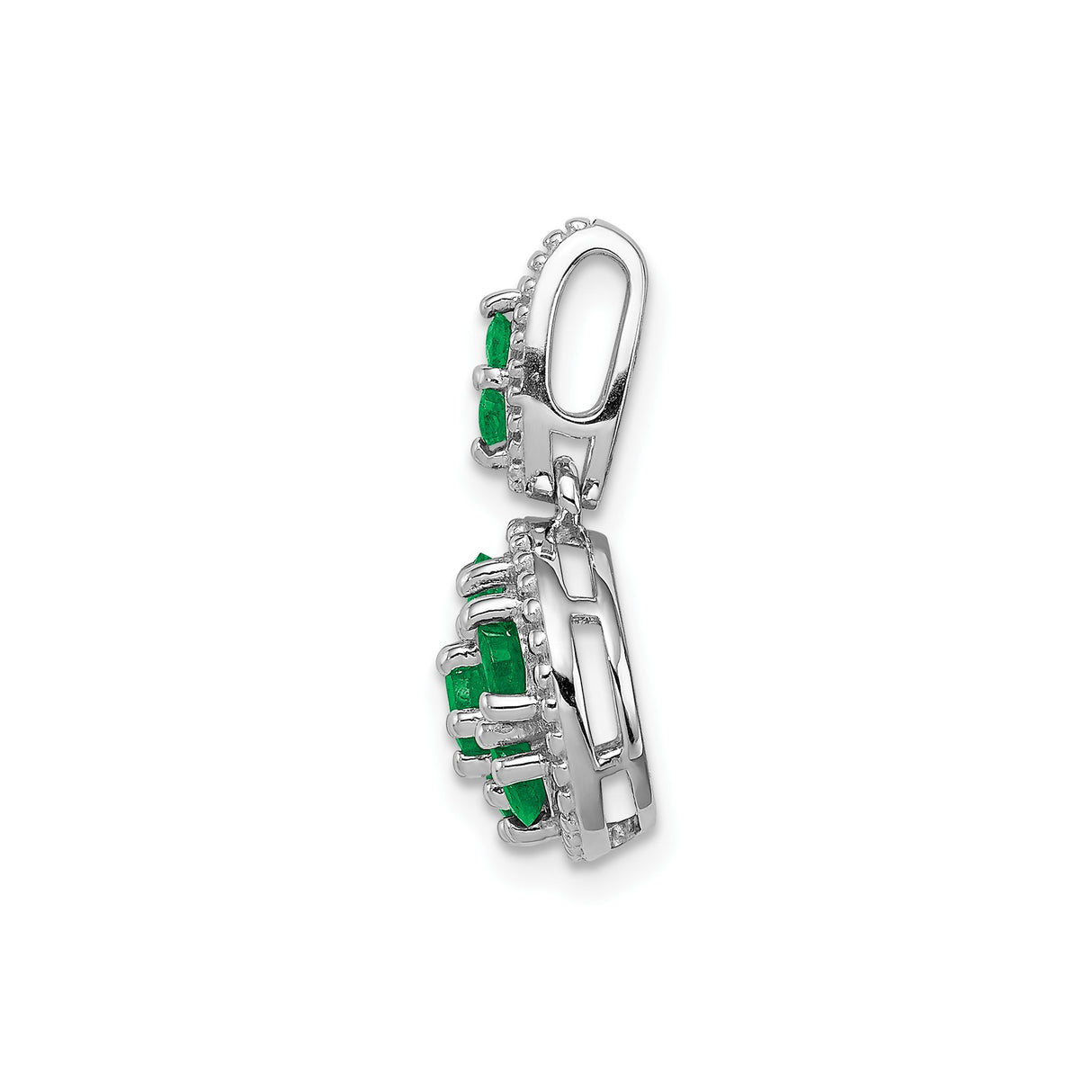Sterling Silver Pendant with Emerald Cluster, Floral Circle Flower Motif Charm for Women