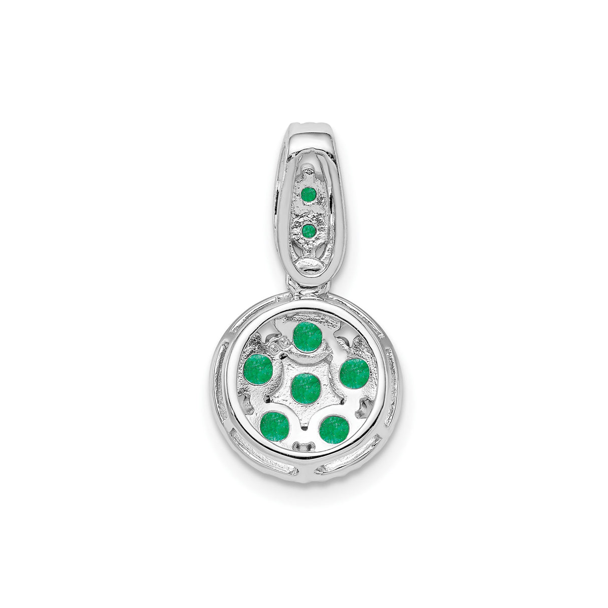 Sterling Silver Pendant with Emerald Cluster, Floral Circle Flower Motif Charm for Women