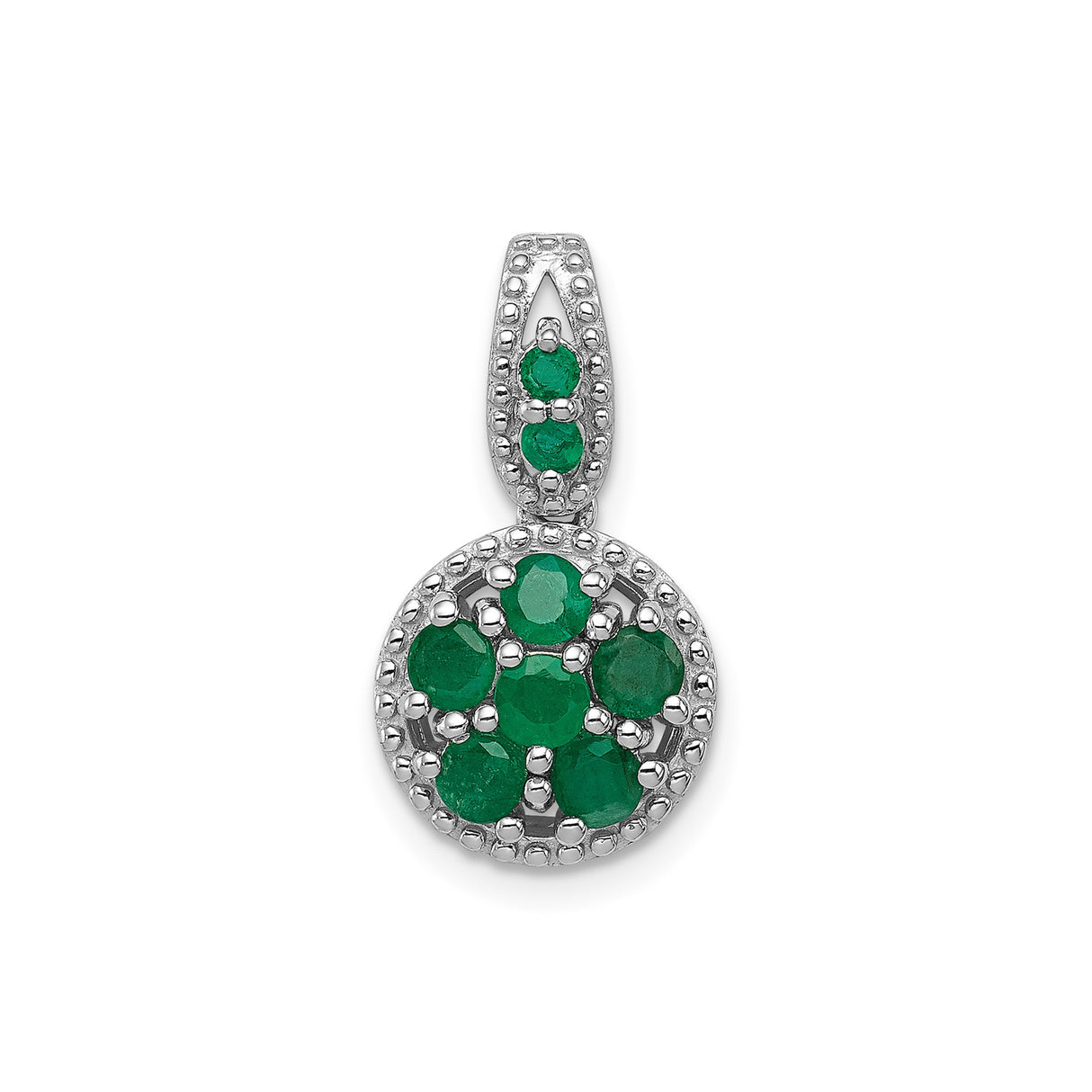 Sterling Silver Pendant with Emerald Cluster, Floral Circle Flower Motif Charm for Women