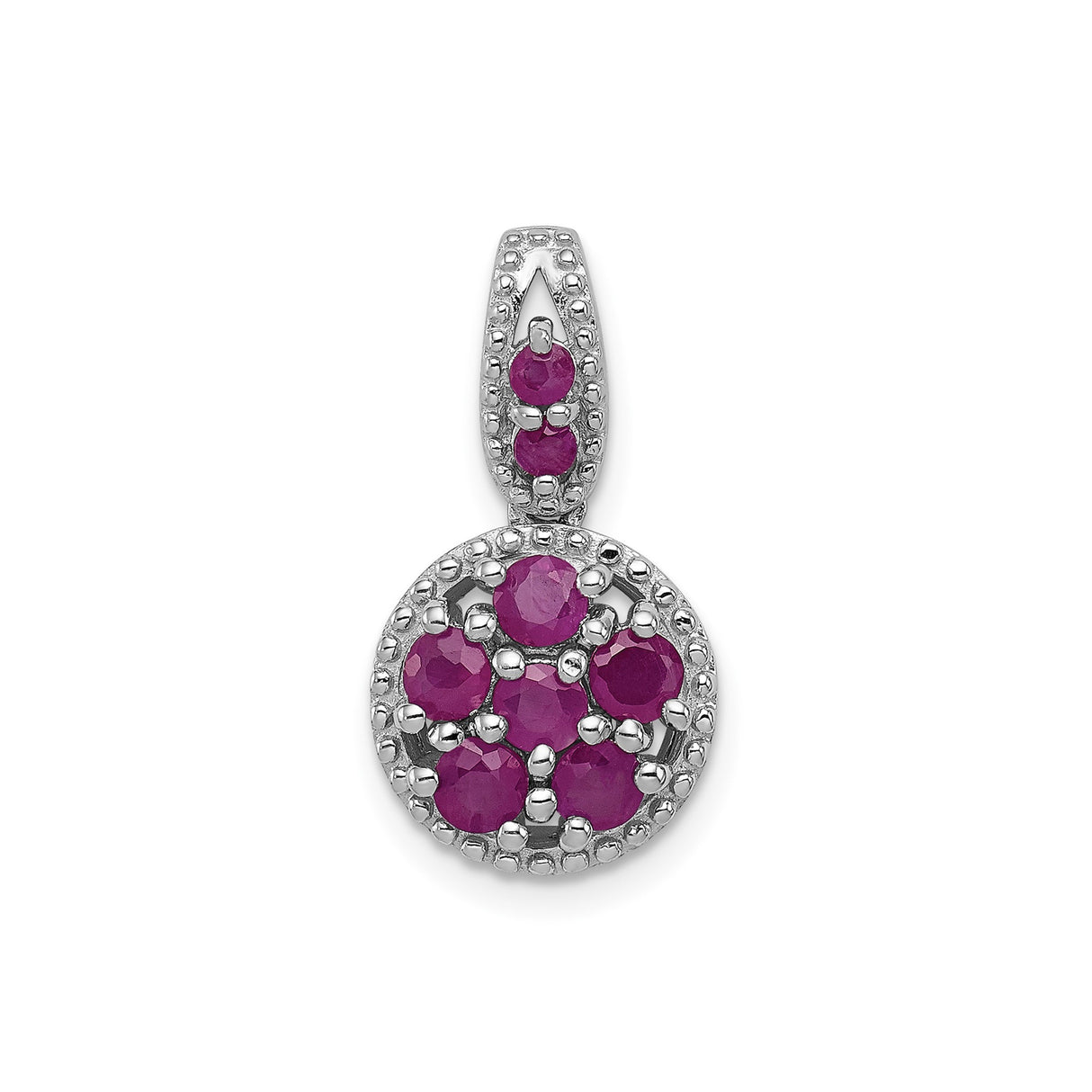 Sterling Silver Pendant with Ruby Cluster Design and Milgrain Detailing