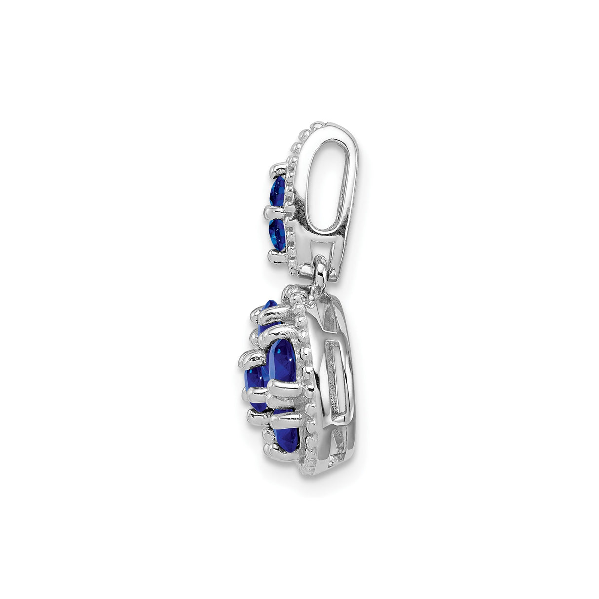Sterling Silver Pendant with Sapphire Cluster, Round Drop Charm with Beaded Detail for Women