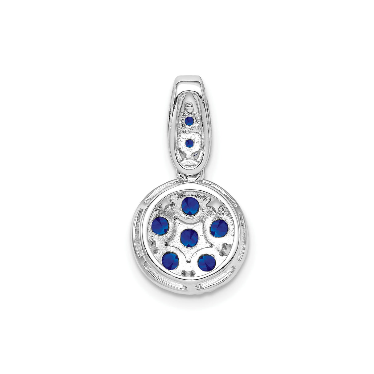Sterling Silver Pendant with Sapphire Cluster, Round Drop Charm with Beaded Detail for Women