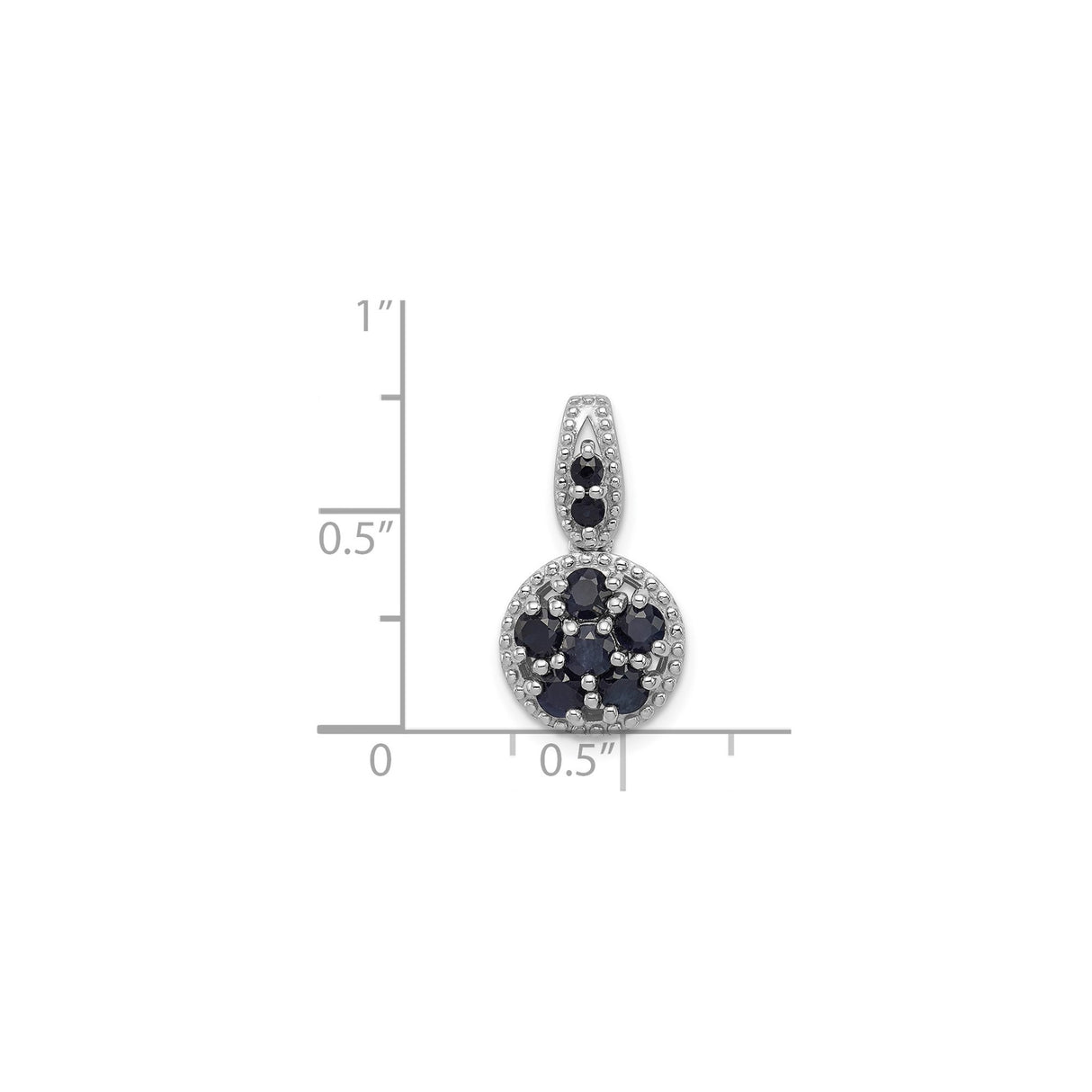 Sterling Silver Pendant with Sapphire Cluster, Round Drop Charm with Beaded Detail for Women