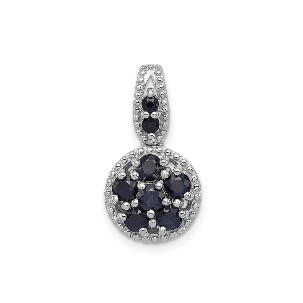 Sterling Silver Pendant with Sapphire Cluster, Round Drop Charm with Beaded Detail for Women