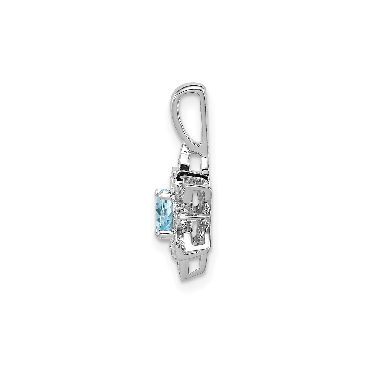 Sterling Silver Pendant with Swiss Blue Topaz, Diamond Accents, Floral Petal Design