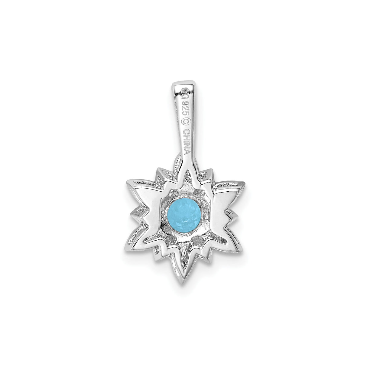 Sterling Silver Pendant with Swiss Blue Topaz, Diamond Accents, Floral Petal Design