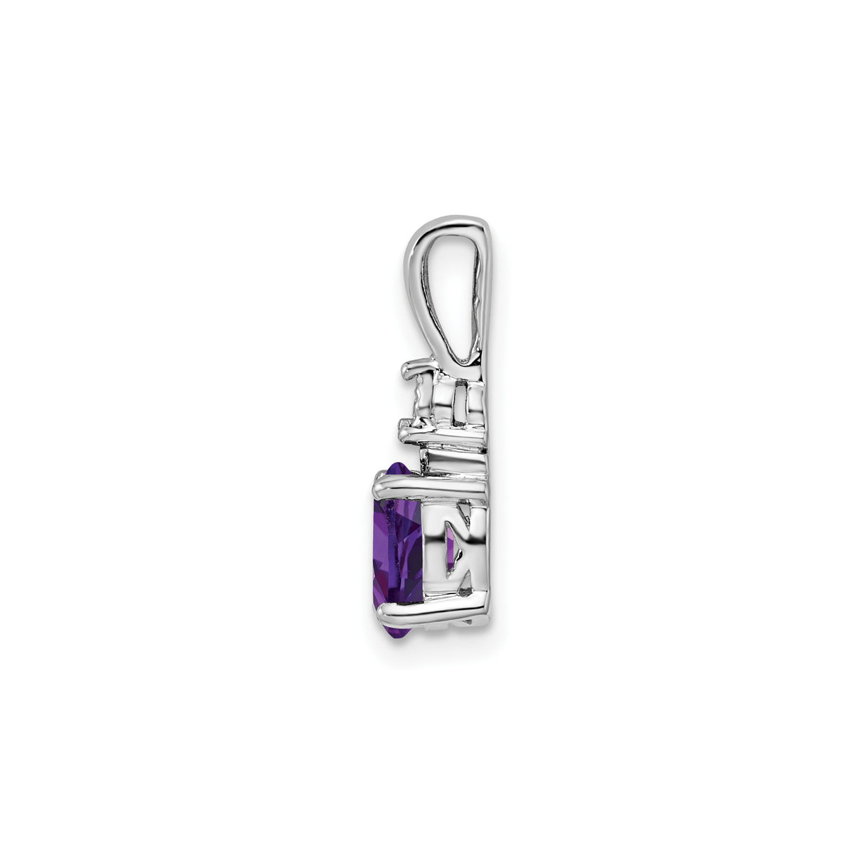 Sterling Silver Pendant with Amethyst and Diamond Accents in Sunburst Setting for Women
