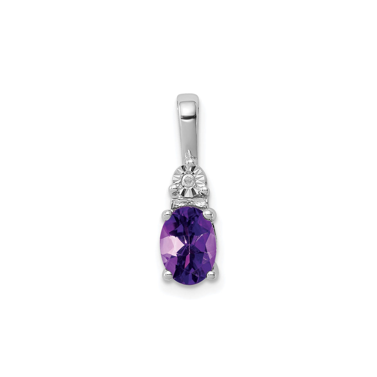 Sterling Silver Pendant with Amethyst and Diamond Accents in Sunburst Setting for Women