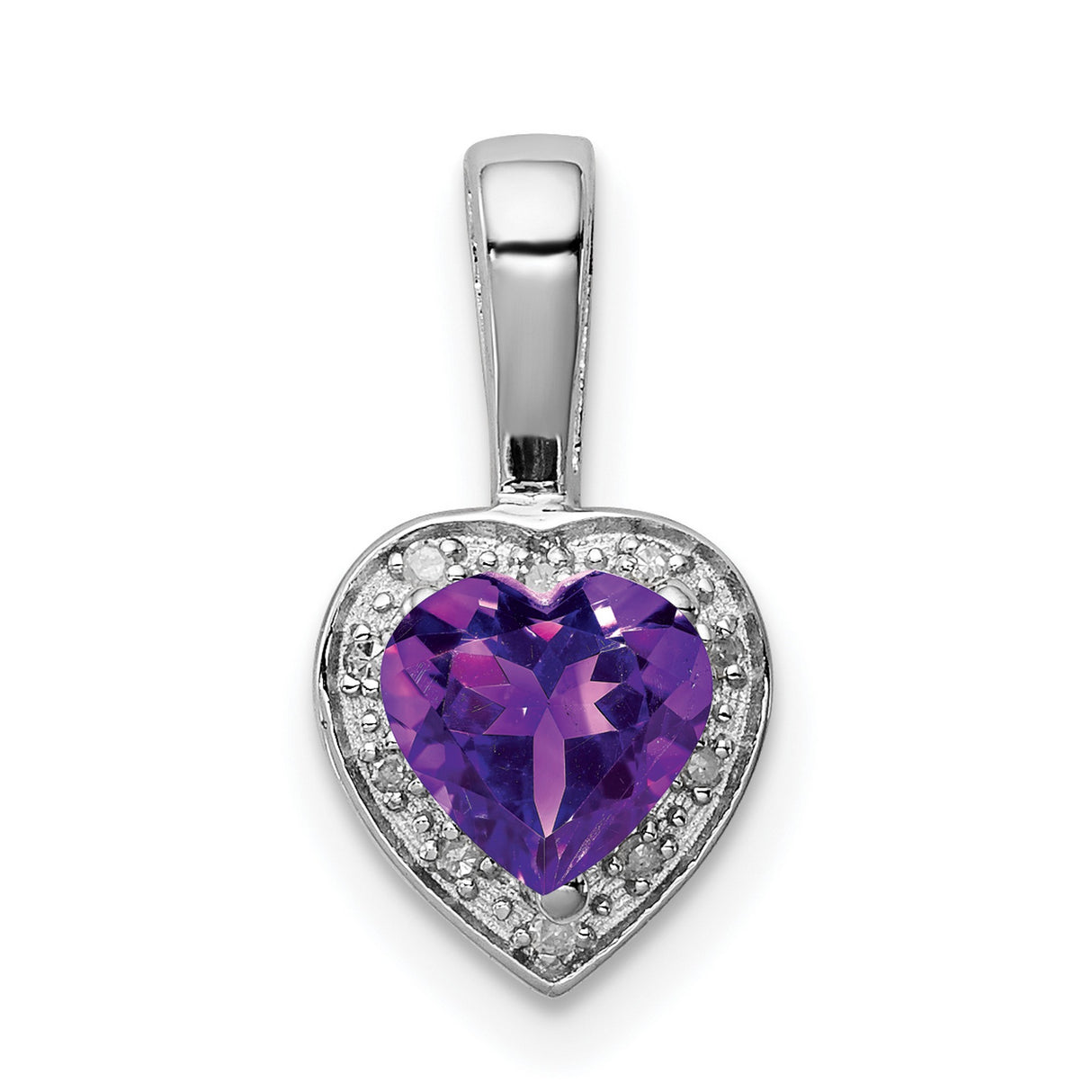 Sterling Silver Heart Pendant with Amethyst and Diamond Accents, Romantic Jewelry for Women