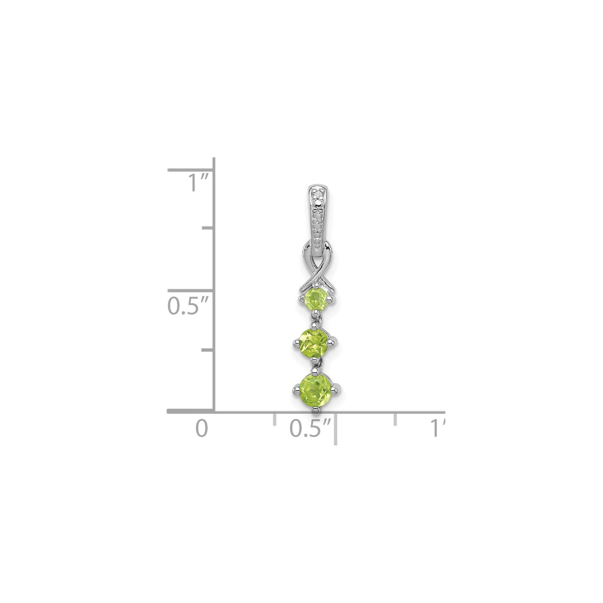 Sterling Silver Pendant with Three Stacked Peridot Gemstones and Ribbon Bail