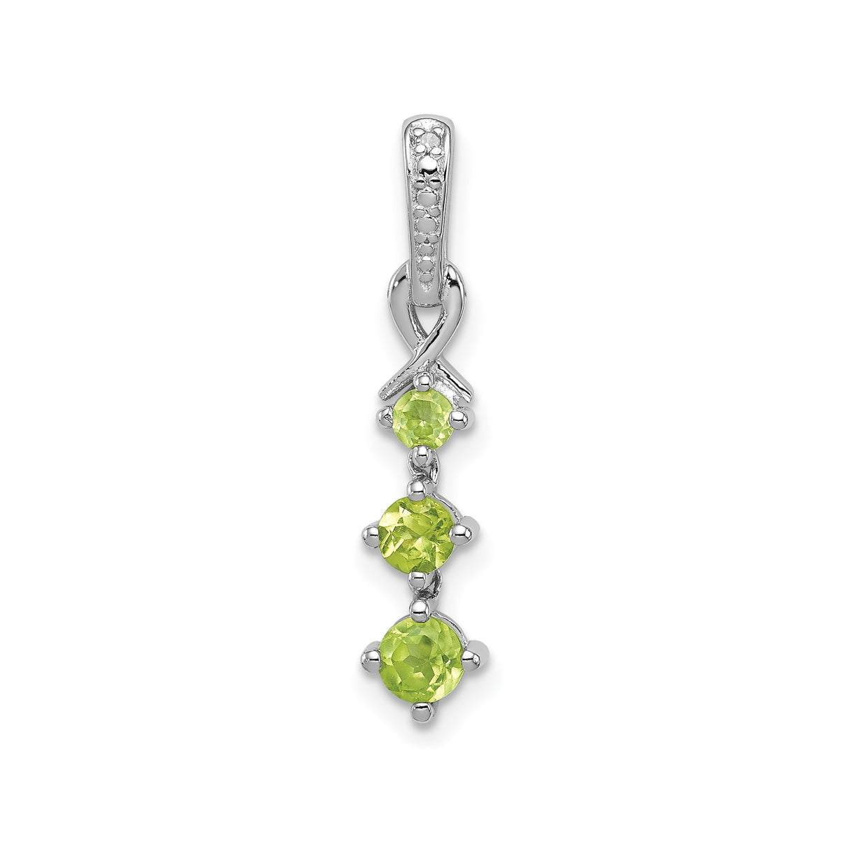 Sterling Silver Pendant with Three Stacked Peridot Gemstones and Ribbon Bail