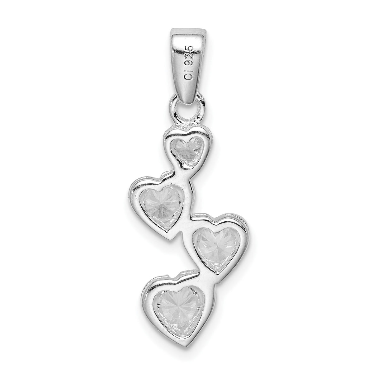 Sterling Silver Heart Pendant with Cubic Zirconia Cascading Heart Charms for Women