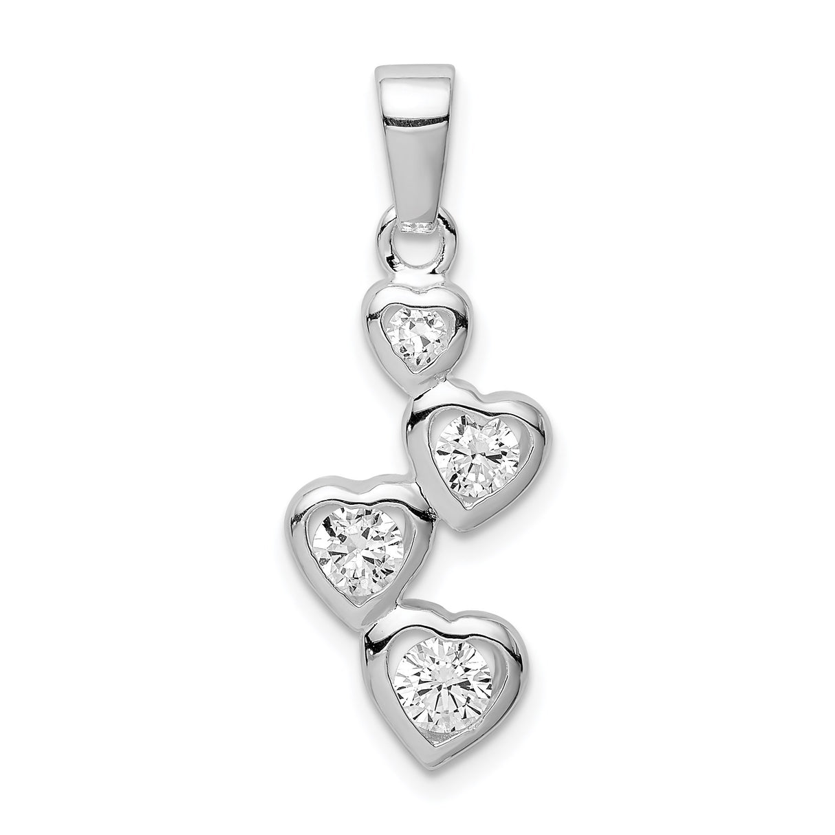 Sterling Silver Heart Pendant with Cubic Zirconia Cascading Heart Charms for Women