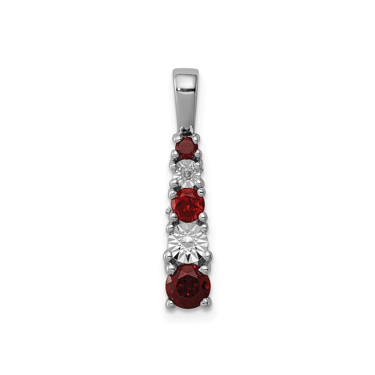 Sterling Silver Pendant with Vertical Garnet and Clear Gemstones, Journey Design for Women