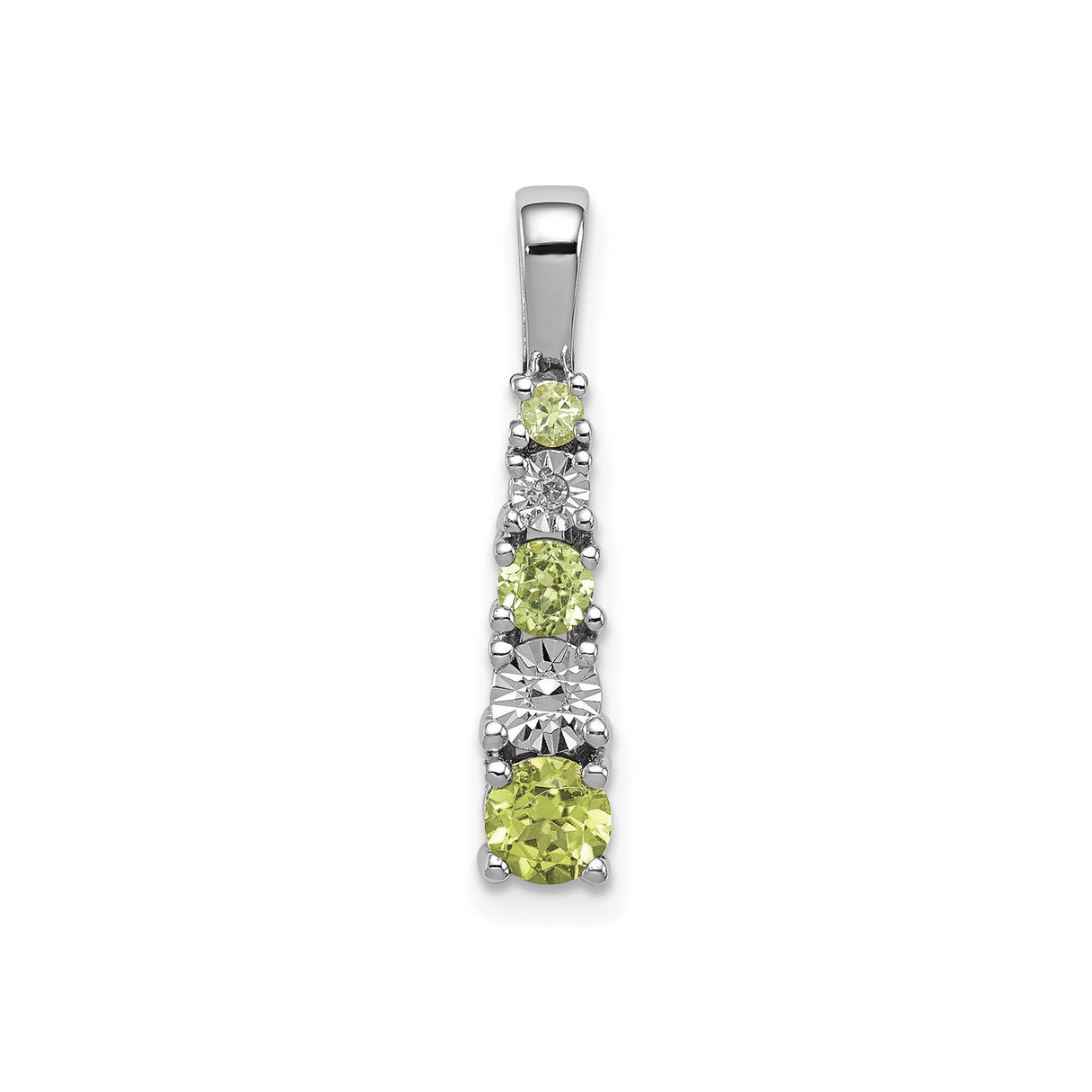 Sterling Silver Pendant with Peridot and Cubic Zirconia, Vertical Stack Design for Women