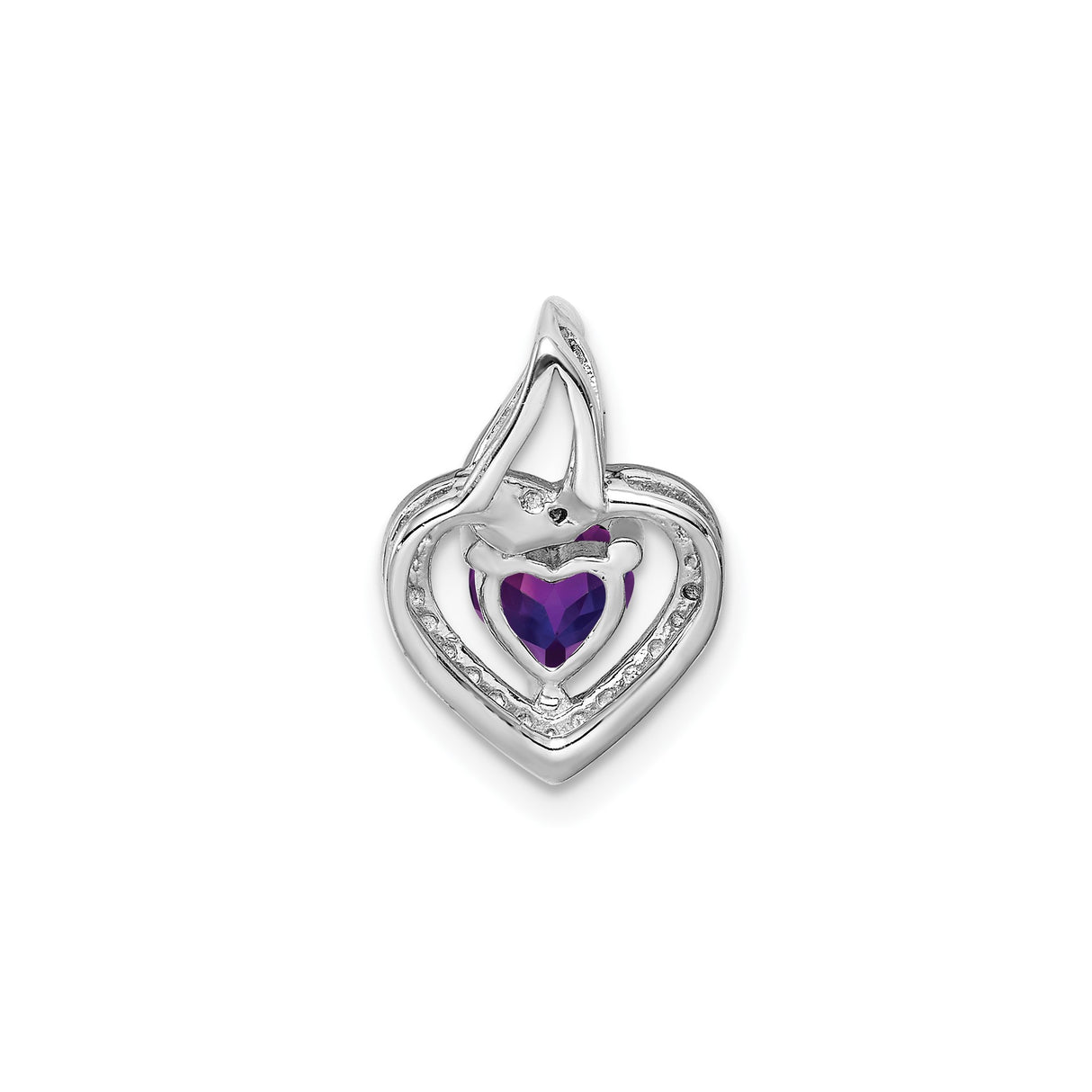 Sterling Silver Heart Pendant with Amethyst and Diamond, Openwork Flame Design for Women