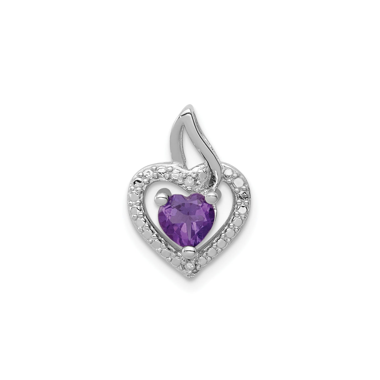 Sterling Silver Heart Pendant with Amethyst and Diamond, Openwork Flame Design for Women