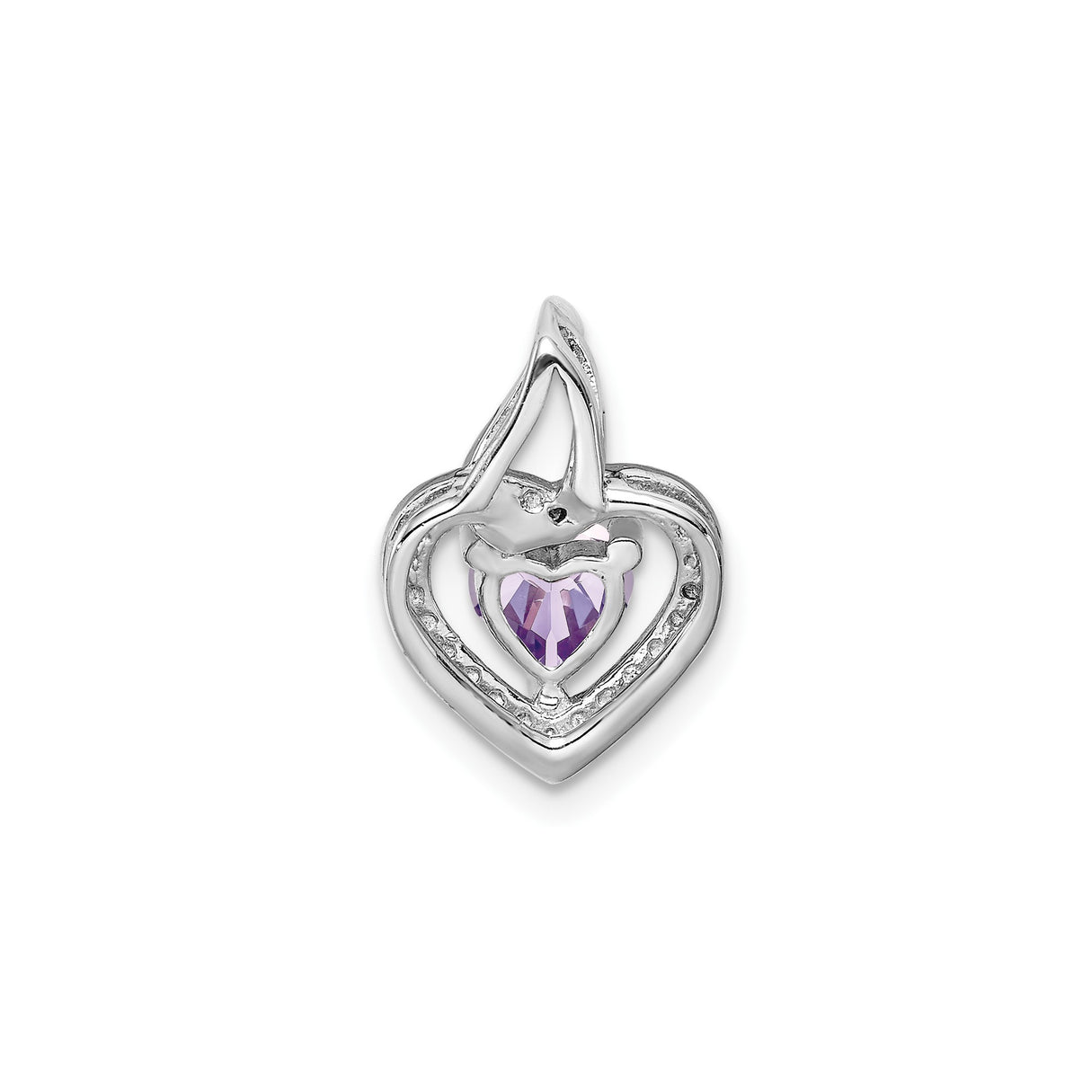 Sterling Silver Heart Pendant with Rose de France and Diamond Accents for Women