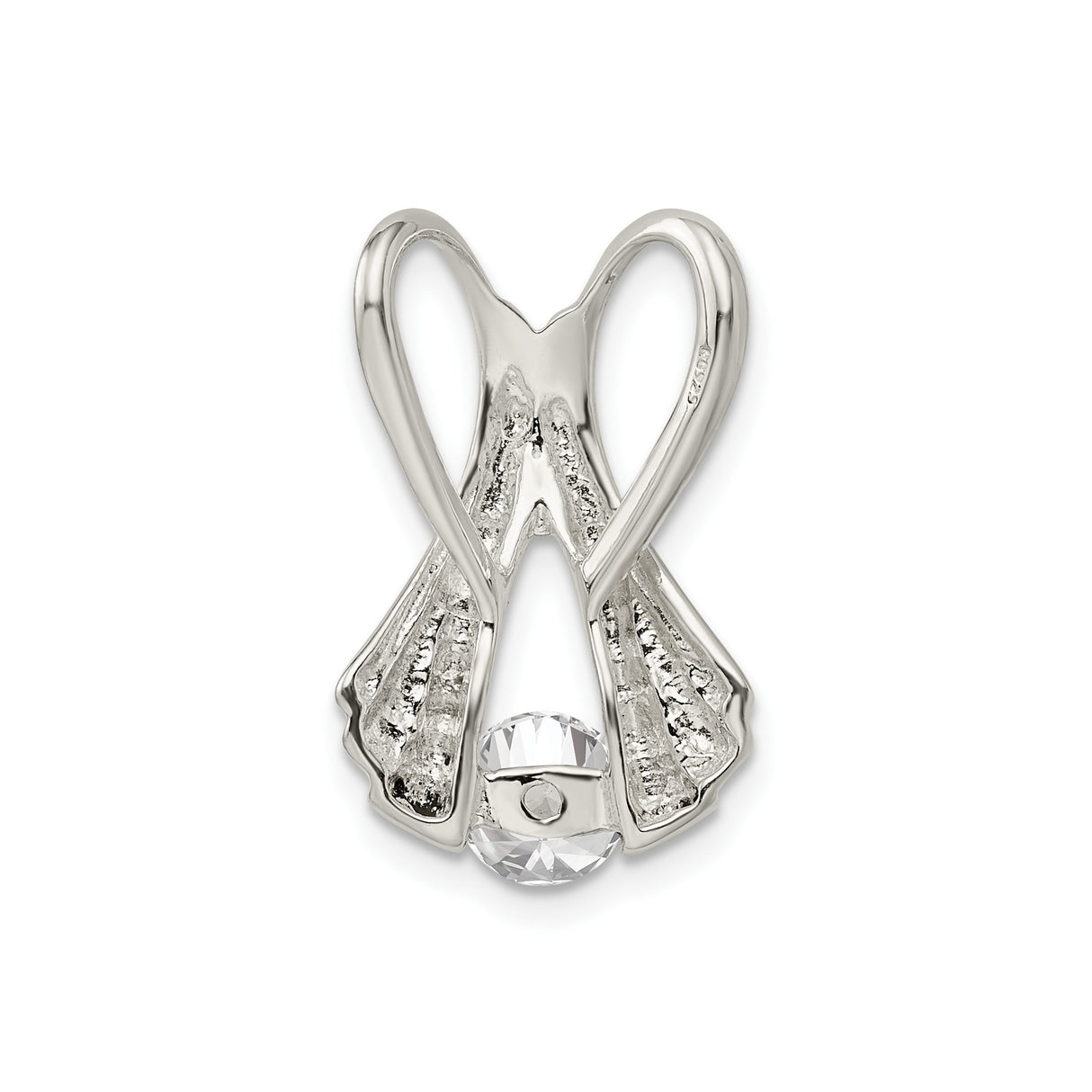 Sterling Silver Angel Wing Ribbon Pendant with Cubic Zirconia, Memorial Christian Jewelry