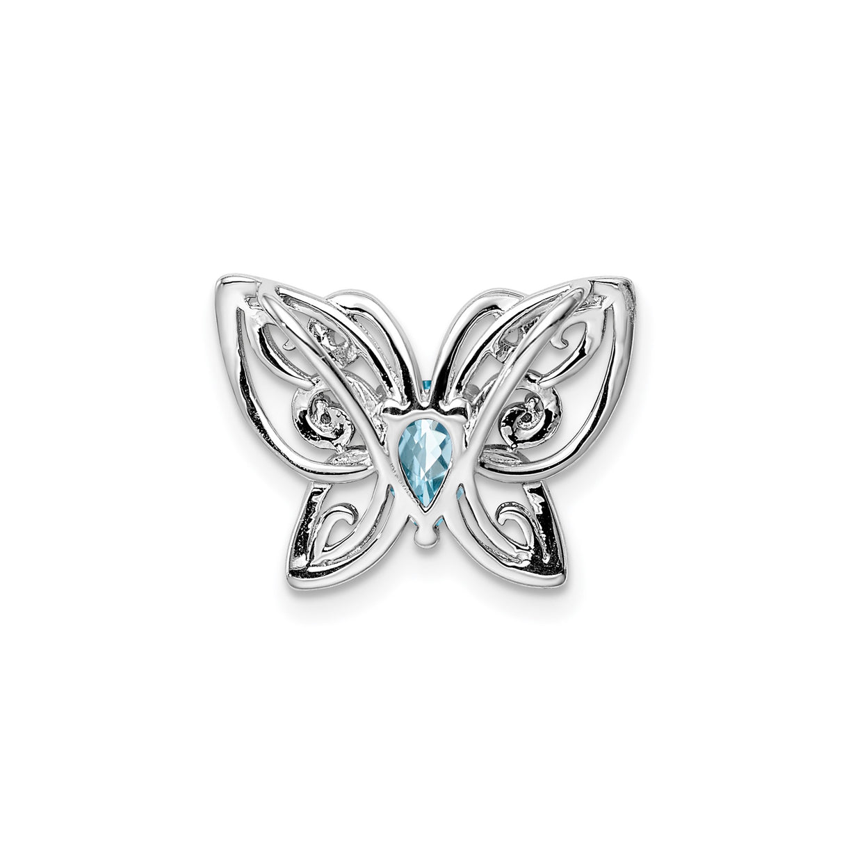 Sterling Silver Butterfly Pendant with Swiss Blue Topaz and Diamond Detailing