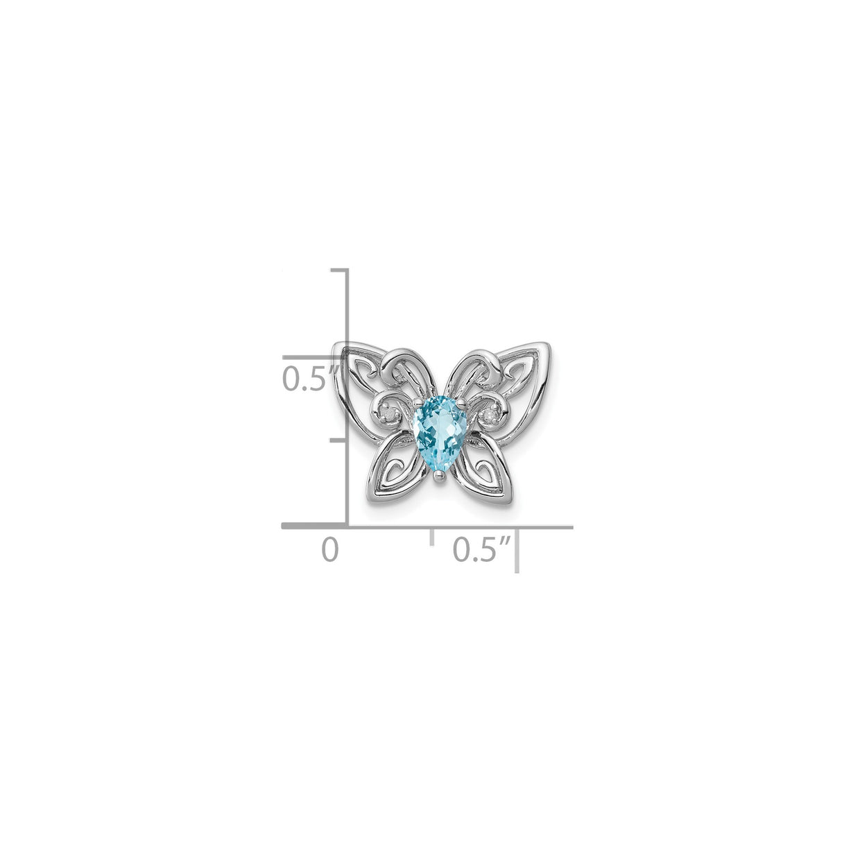 Sterling Silver Butterfly Pendant with Swiss Blue Topaz and Diamond Detailing