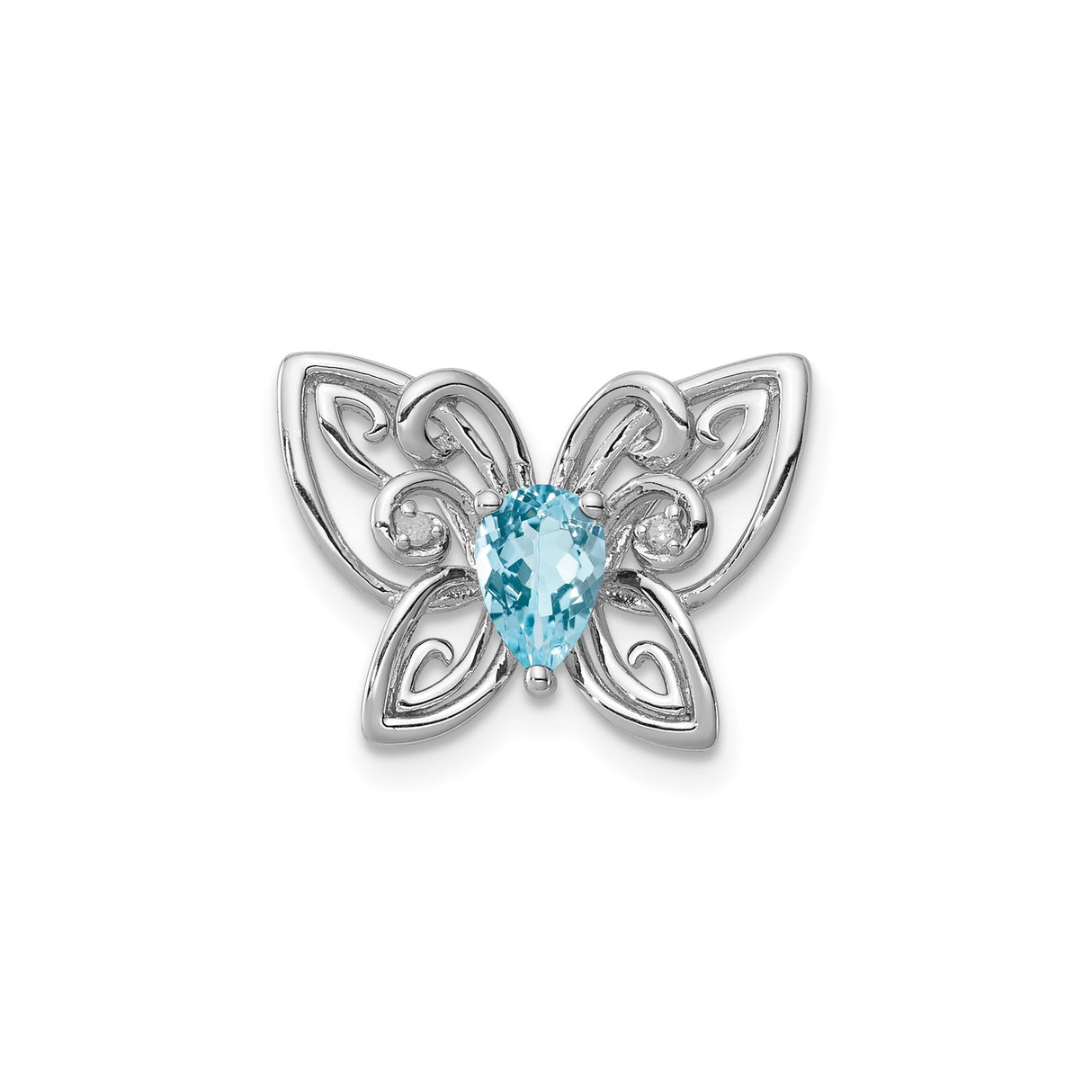 Sterling Silver Butterfly Pendant with Swiss Blue Topaz and Diamond Detailing