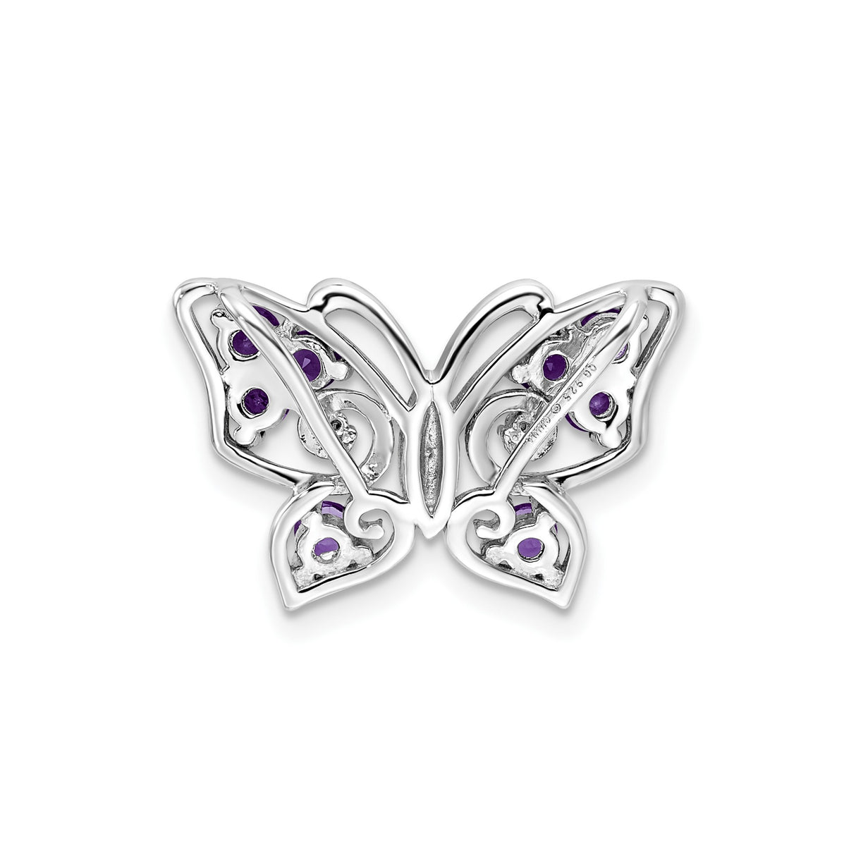 Sterling Silver Butterfly Pendant with Amethyst and Diamond, Feminine Nature-Inspired Design