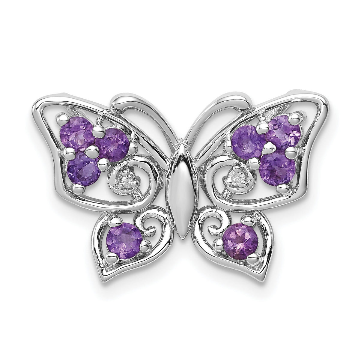 Sterling Silver Butterfly Pendant with Amethyst and Diamond, Feminine Nature-Inspired Design