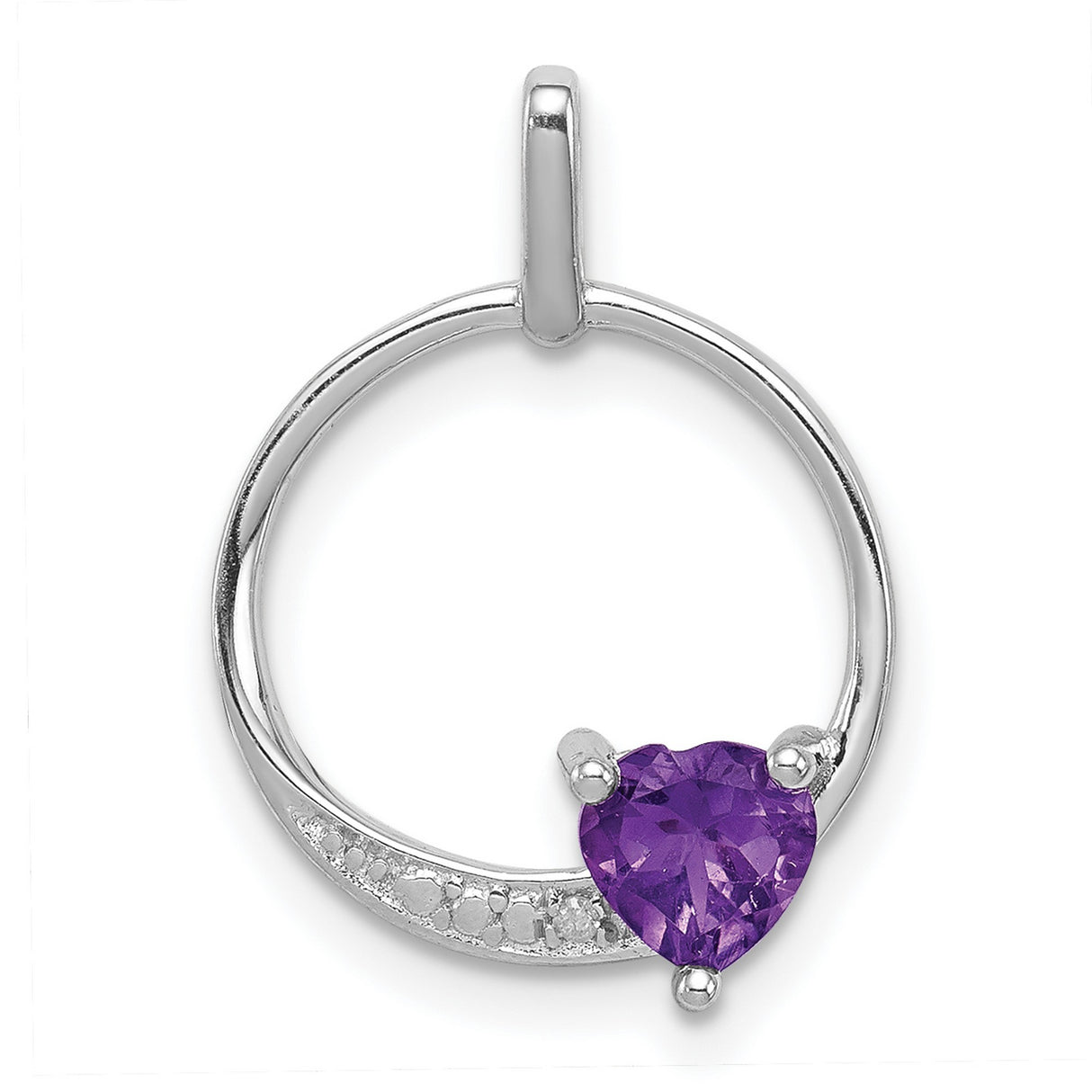 Sterling Silver Heart Pendant with Amethyst and Diamond Accents for Women