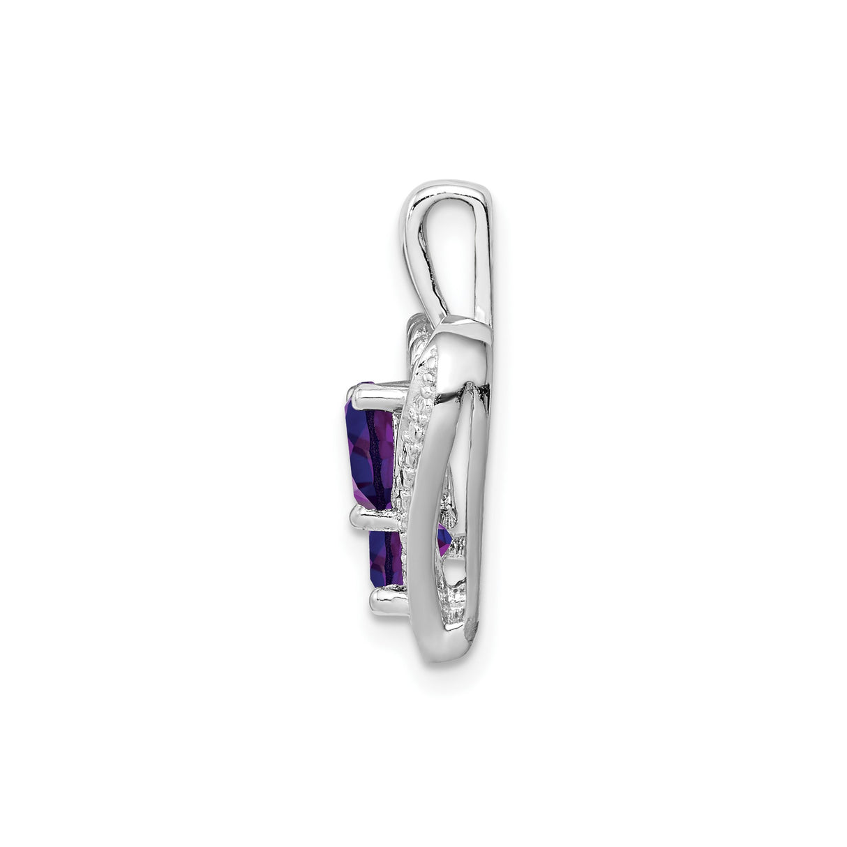 Sterling Silver Heart Pendant with Amethyst and Diamond, Romantic Double Heart Design